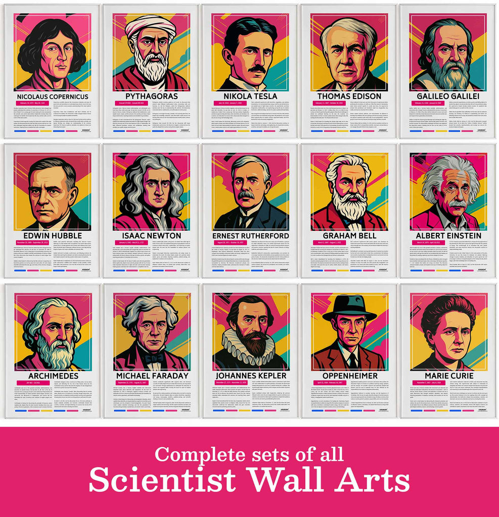 Complete set of 50 Famous Scientist Portrait | Educational STEM Classroom Print