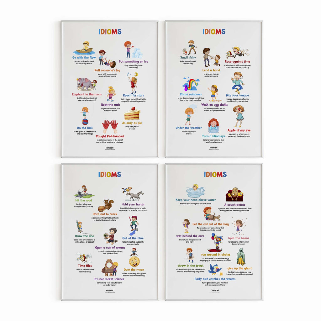 Pack of 4 - Idioms, Vocabulary Poster, Educational English Poster, Kids Room Decor, Classroom Decor, English Words Wall Art, Homeschooling Poster