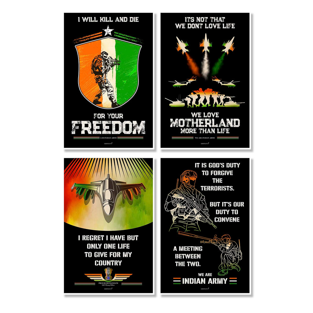 Set Of 4 - Do Or Die Quote Posters, Indian Army Poster, Armed Forces, Bravehearts, Aazadi Ka Amrit Mahotsav Poster, Gift for Soldiers, Gift for Veterans