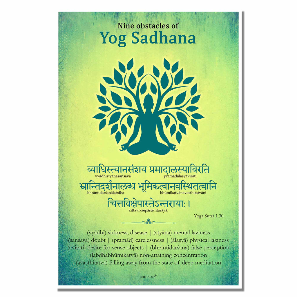 Nine obstacles of Yog Sadhana Wall Art, Yoga Wall Art, Yog Sutras Art, Yoga Teacher Gift, Yoga Practitioner Gift, Inspiring Sanskrit Quote