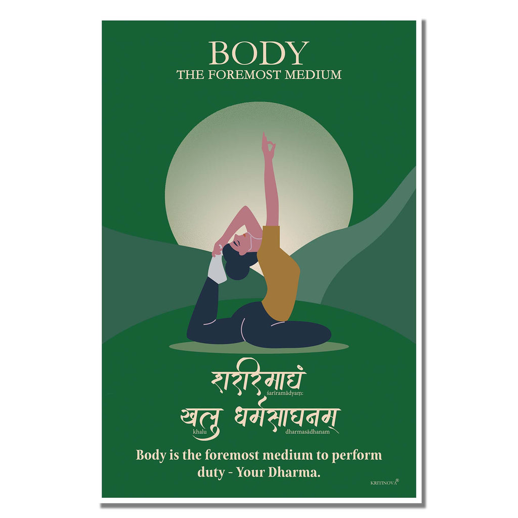 Body – The Foremost Medium Wall Art, Sanskrit Art Print, Yoga & Health Art, Patanjali, Yoga Studio Decor, Sanskrit Mantra, Sanskrit Poster