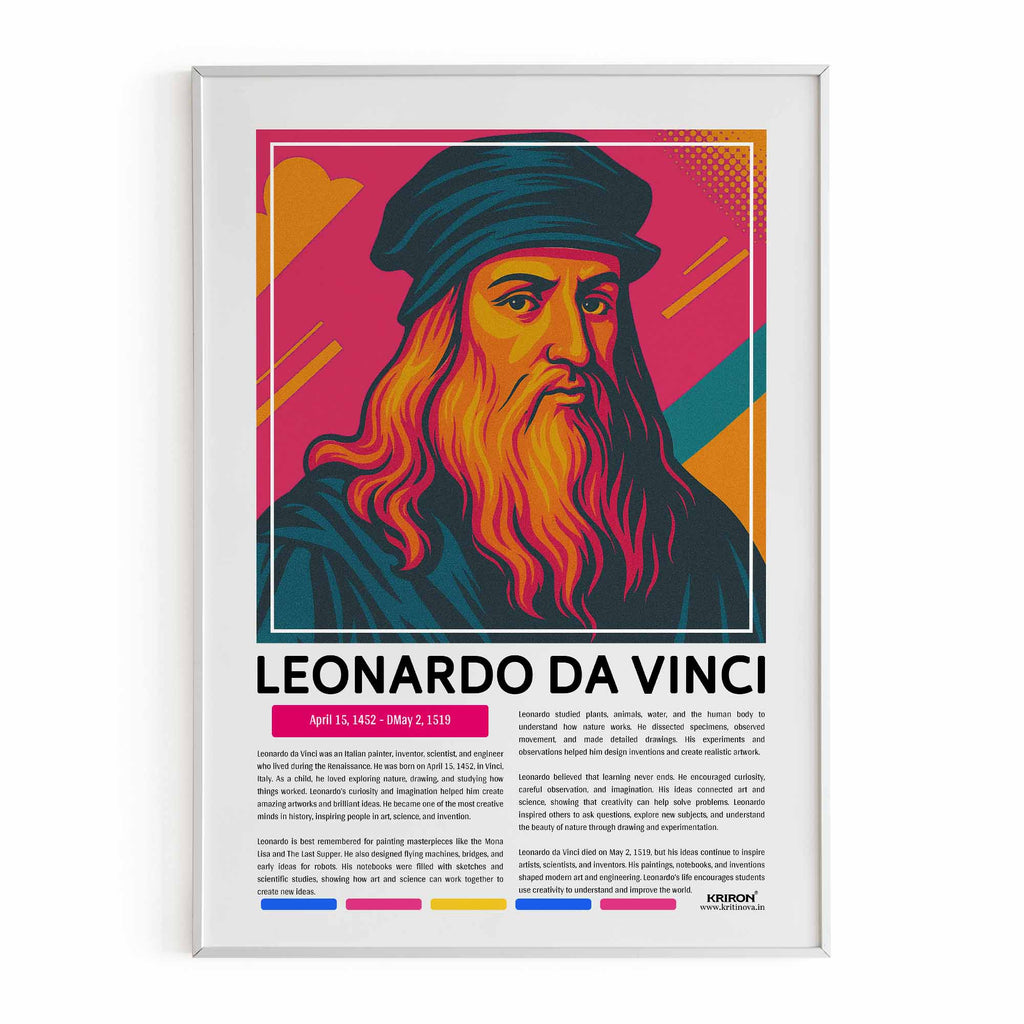 Leonardo da Vinci Poster | Inspirational Wall Art | Famous Scientist Portrait | Educational STEM Classroom Print
