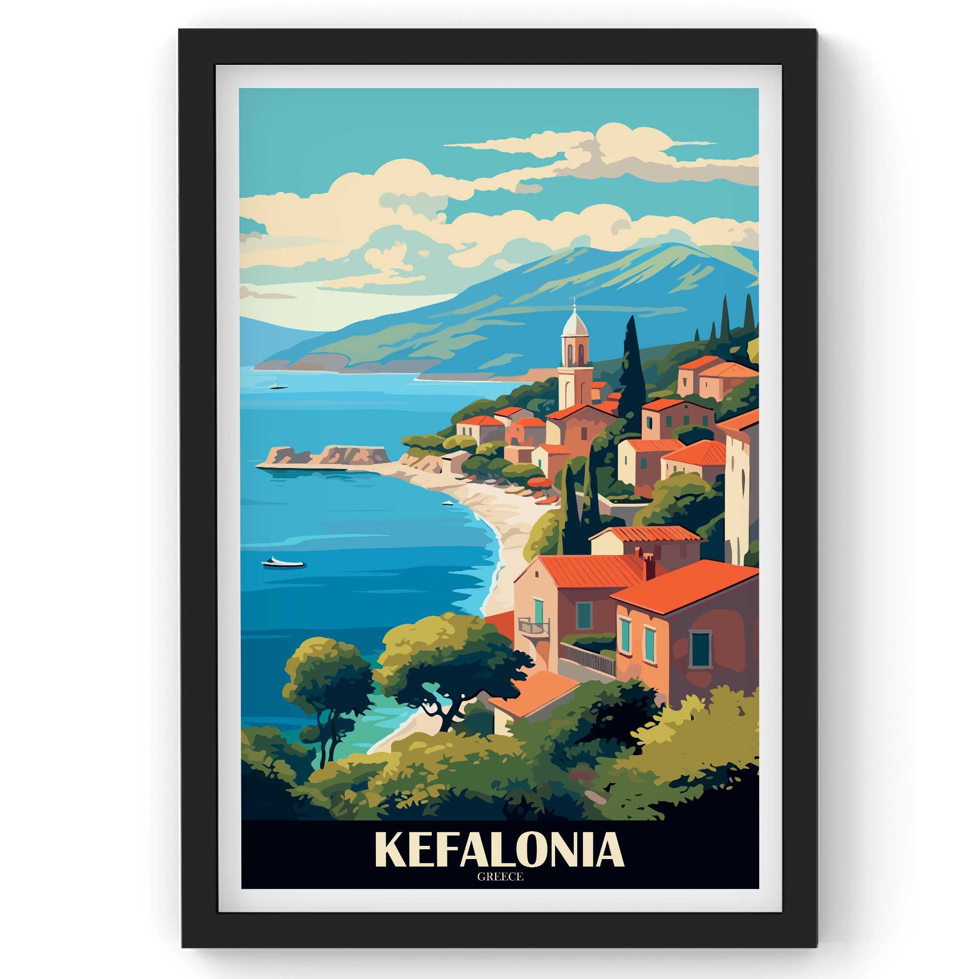 Kefalonia City wall Art, Greece Travel Print, Vintage Travel