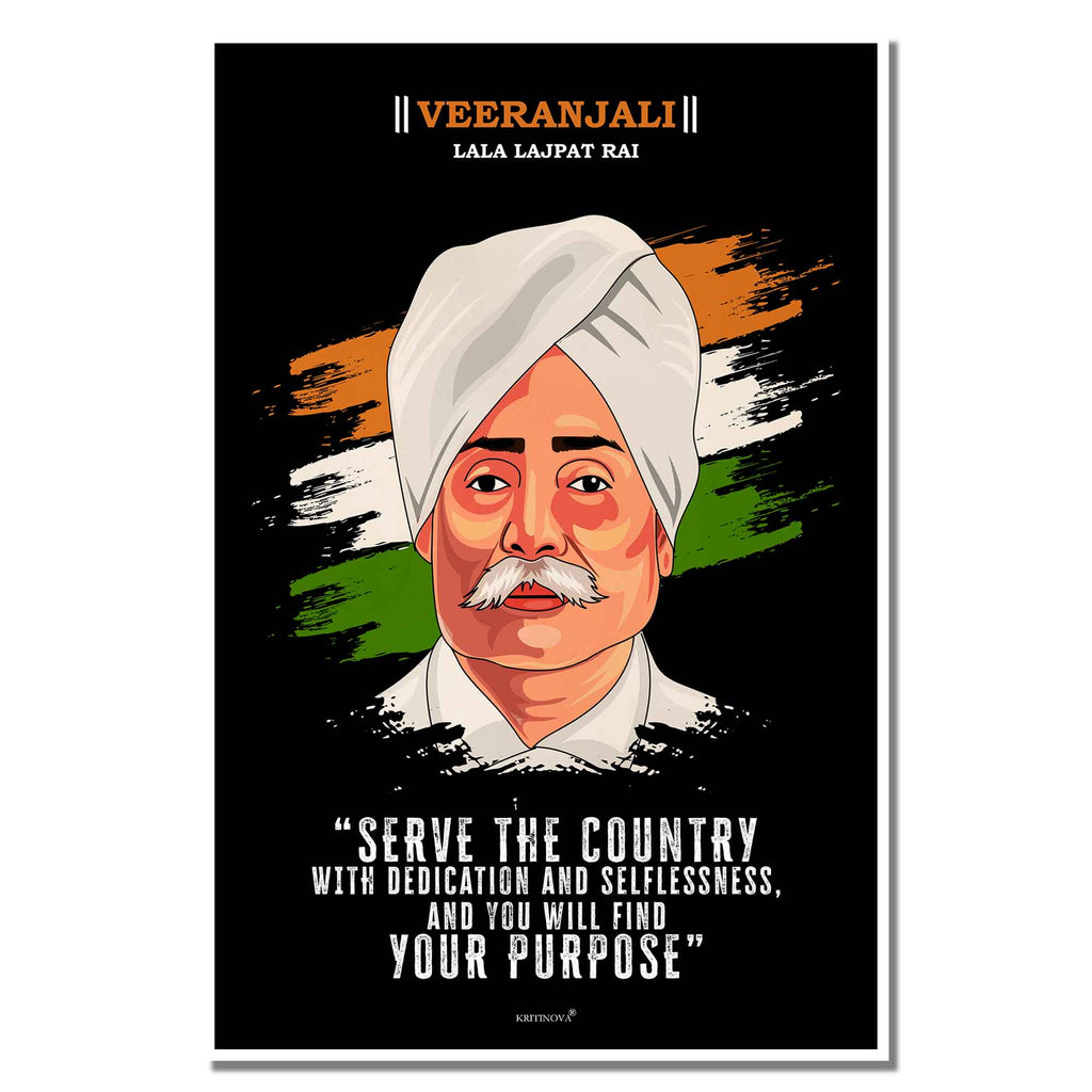 VIRANJALI, Lala Rajpat Rai, Freedom Fighter Wall Art, Patriotic Wall Art, Gift for Patriot
