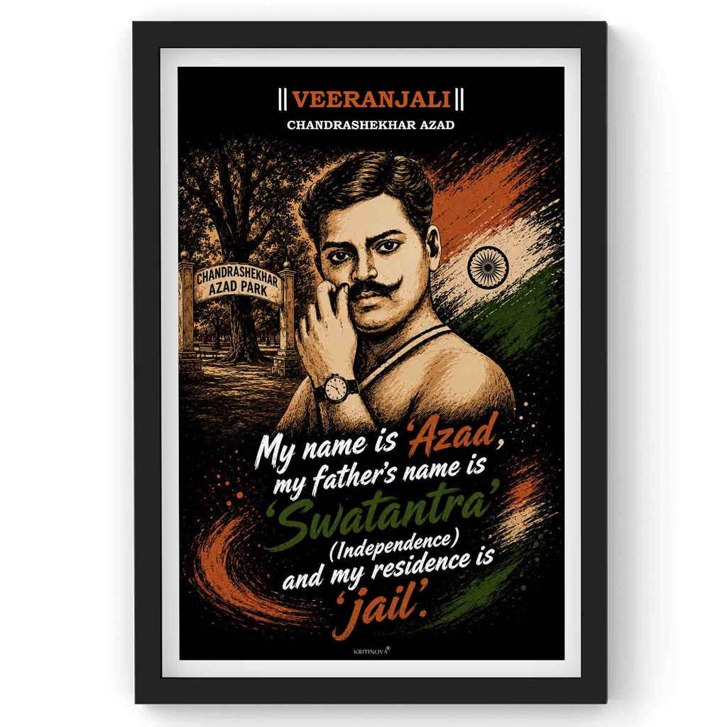VIRANJALI, Chandrashekhar Azad, Freedom Fighter Wall Art, Patriotic Wall Art, Gift for Patriot