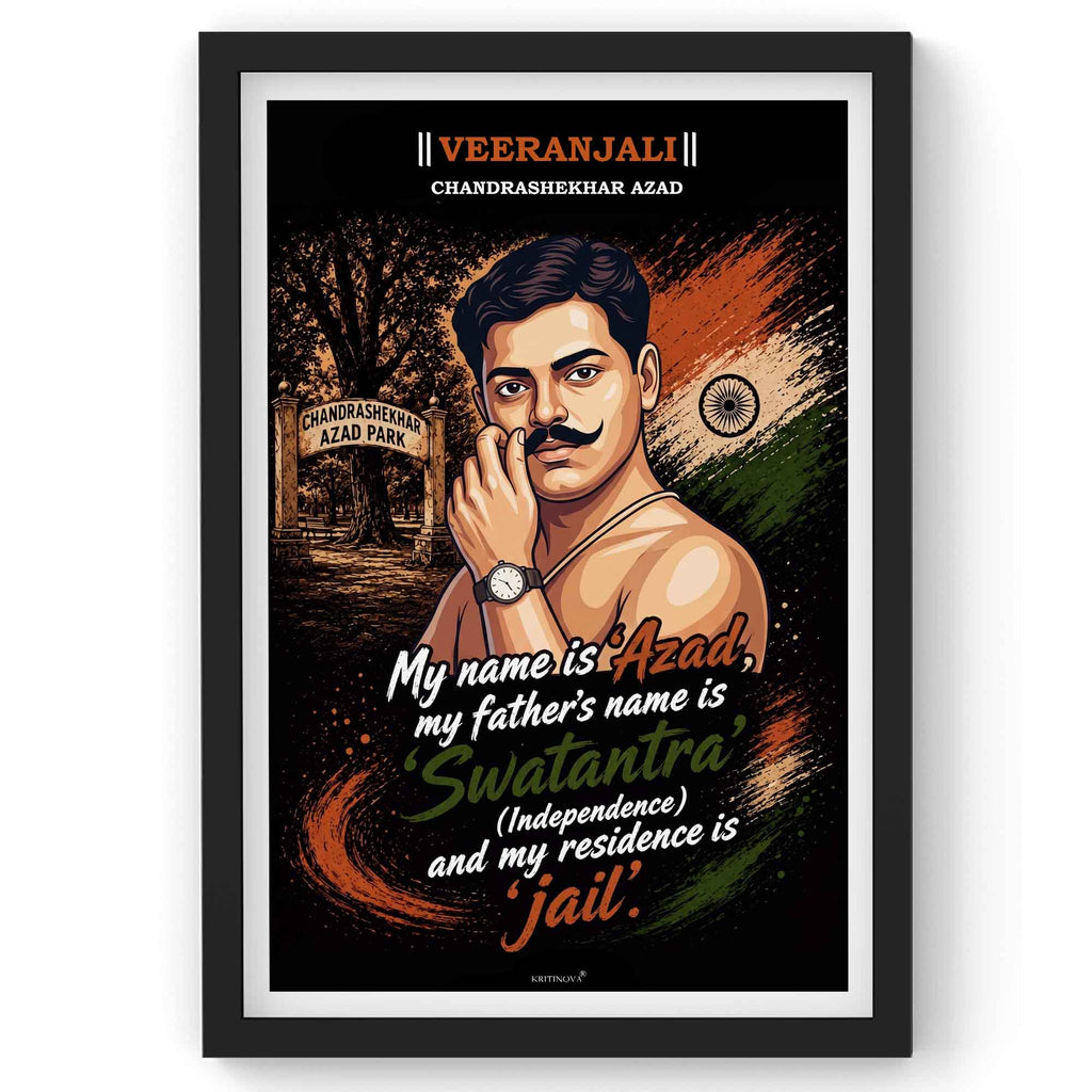 VIRANJALI, Chandrashekhar Azad, Freedom Fighter Wall Art, Patriotic Wall Art, Gift for Patriot