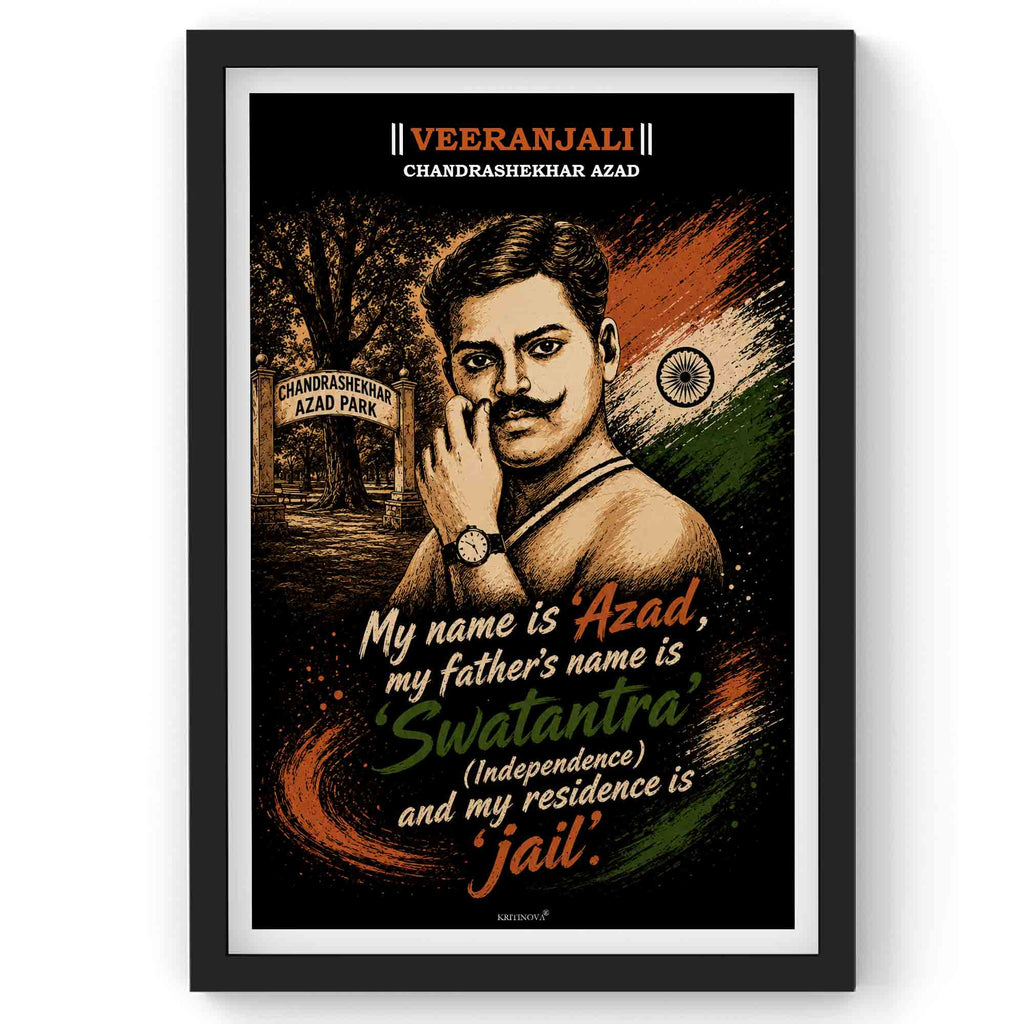 VIRANJALI, Chandrashekhar Azad, Freedom Fighter Wall Art, Patriotic Wall Art, Gift for Patriot