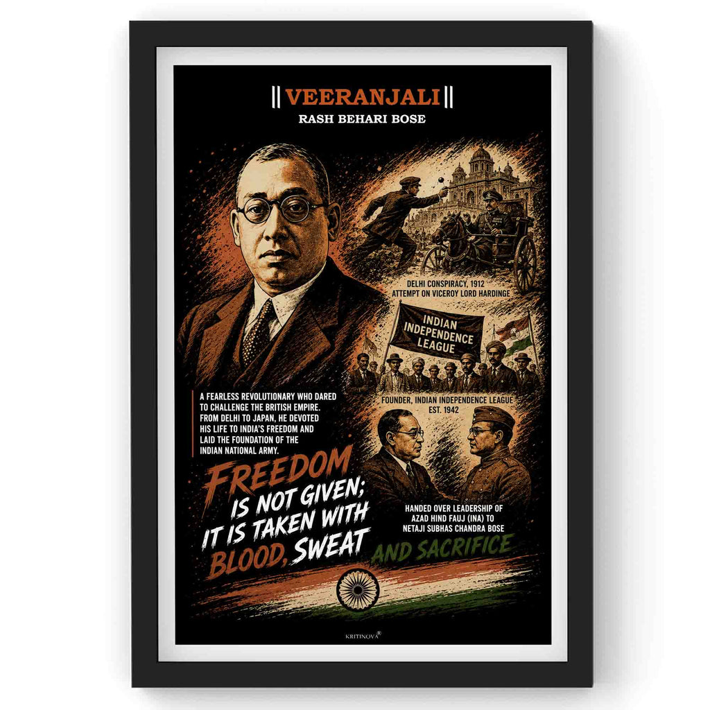 VIRANJALI, Rash Behari Bose, Freedom Fighter Wall Art, Patriotic Wall Art, Gift for Patriot