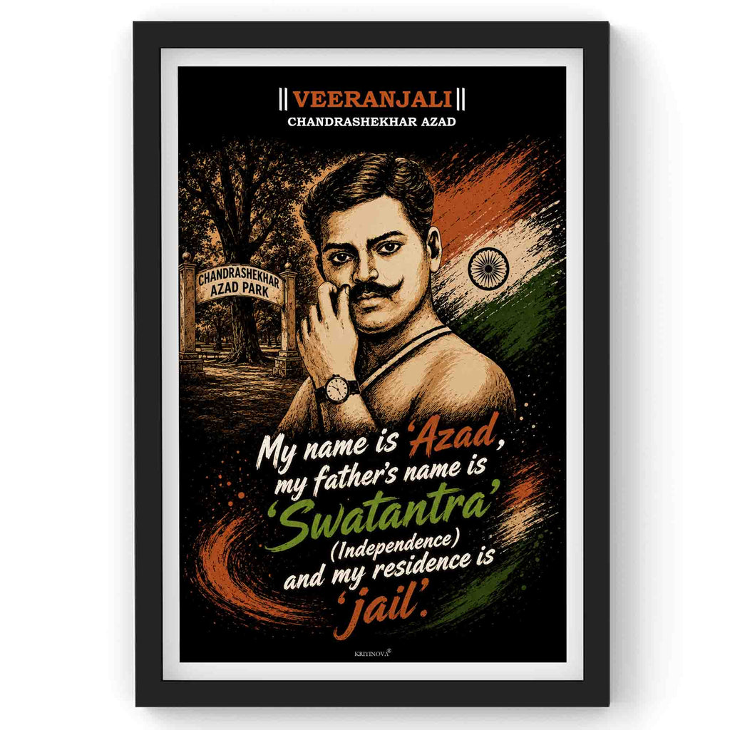 VIRANJALI, Chandrashekhar Azad, Freedom Fighter Wall Art, Patriotic Wall Art, Gift for Patriot