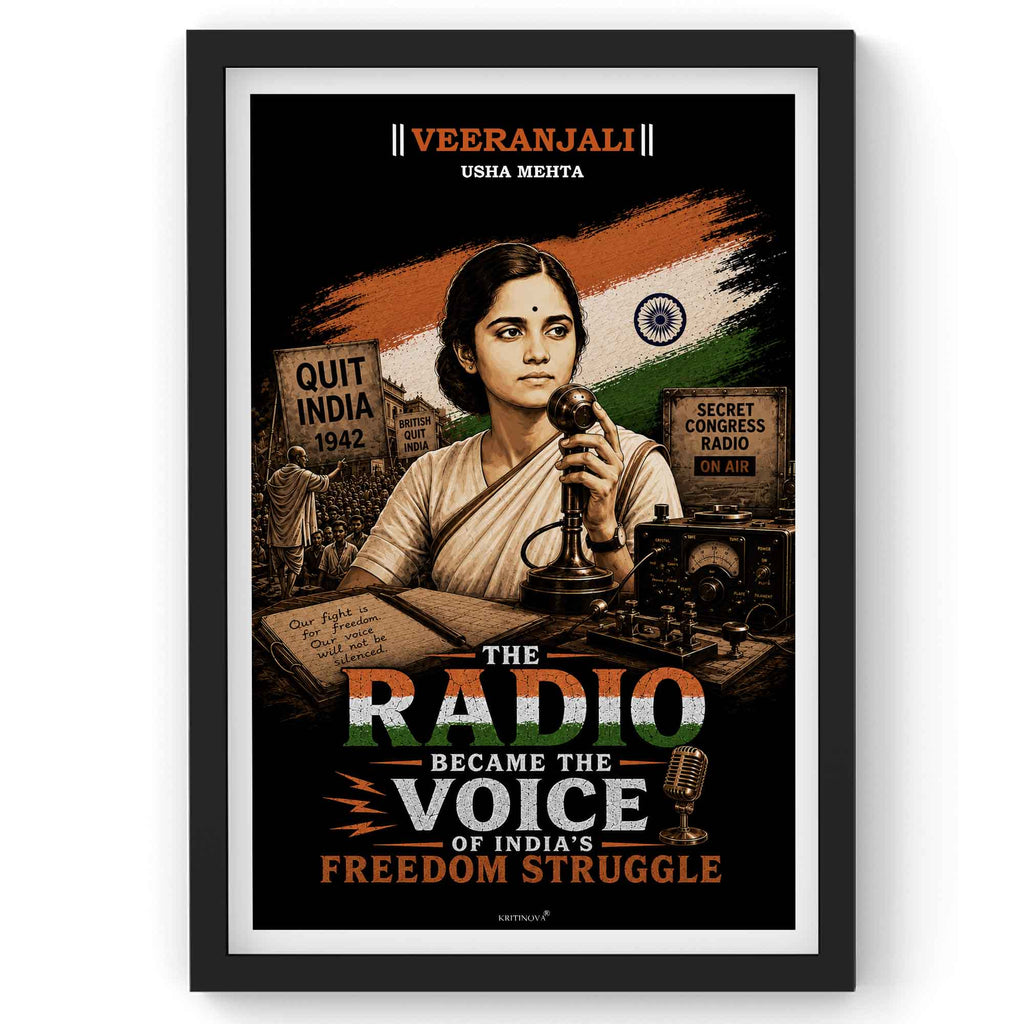 VIRANJALI, Usha Mehta, Freedom Fighter Wall Art, Patriotic Wall Art, Gift for Patriot