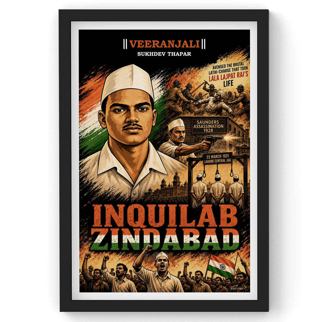 VIRANJALI,Sukhdev Thapar, Freedom Fighter Wall Art, Patriotic Wall Art, Gift for Patriot