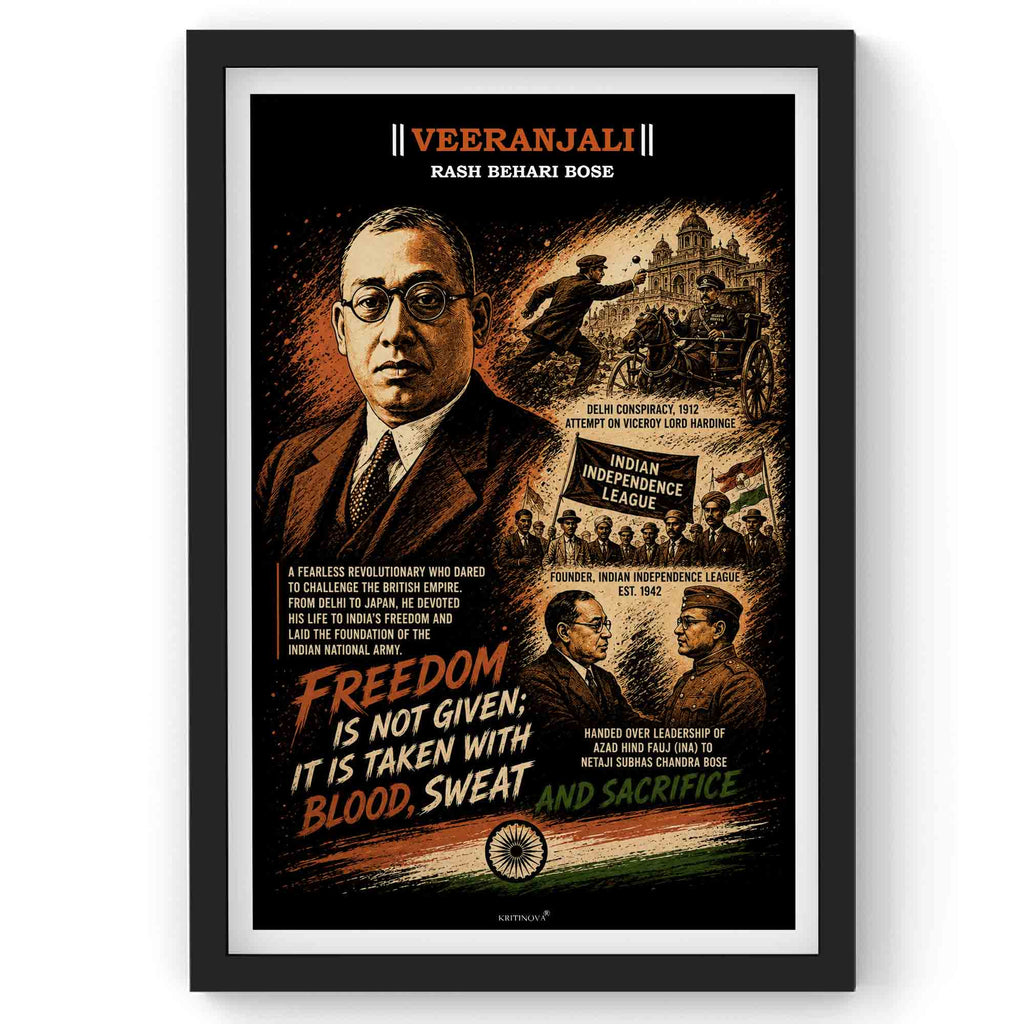VIRANJALI, Rash Behari Bose, Freedom Fighter Wall Art, Patriotic Wall Art, Gift for Patriot