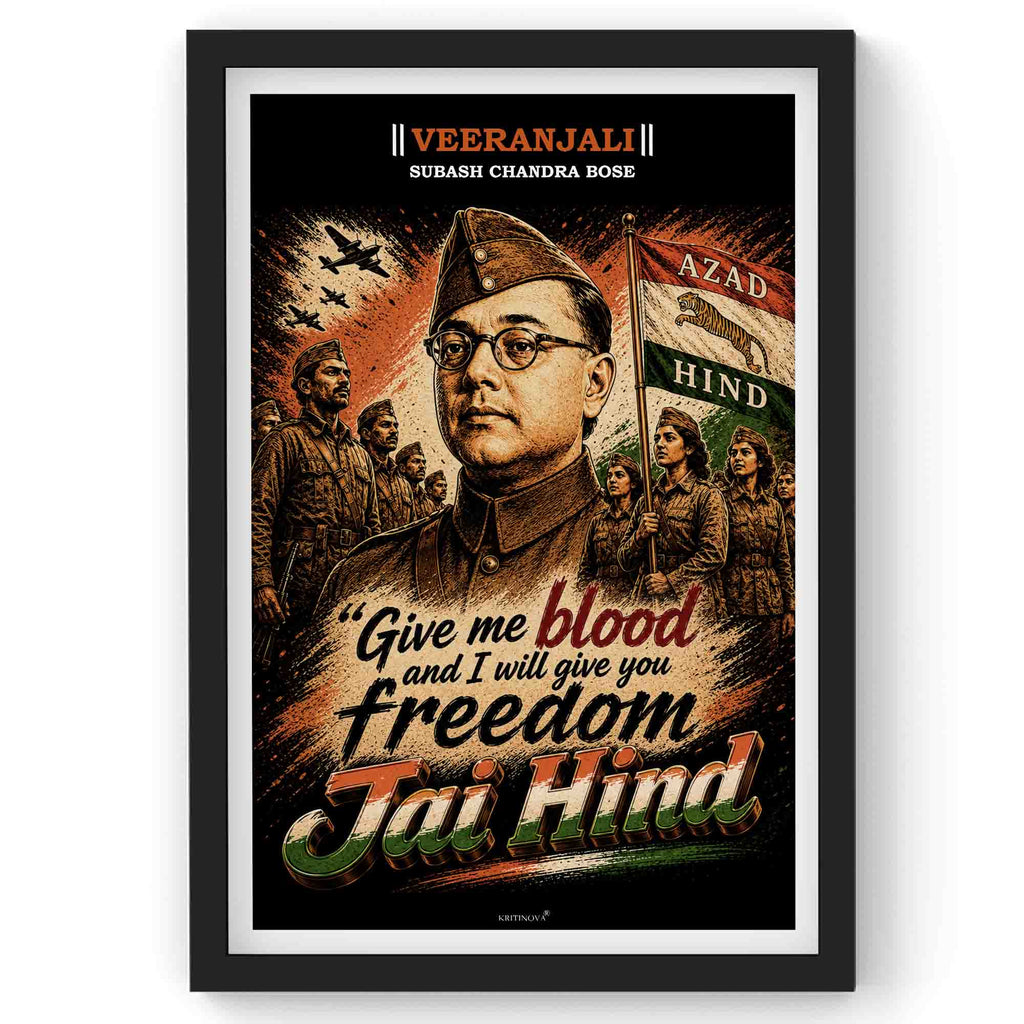 VIRANJALI,Subhash chandra bose, Freedom Fighter Wall Art, Patriotic Wall Art, Gift for Patriot