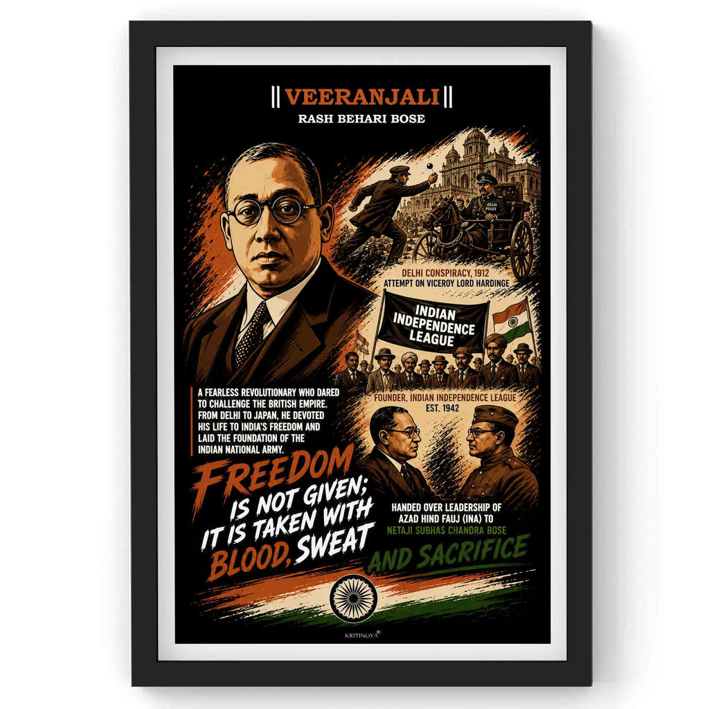 VIRANJALI, Rash Behari Bose, Freedom Fighter Wall Art, Patriotic Wall Art, Gift for Patriot