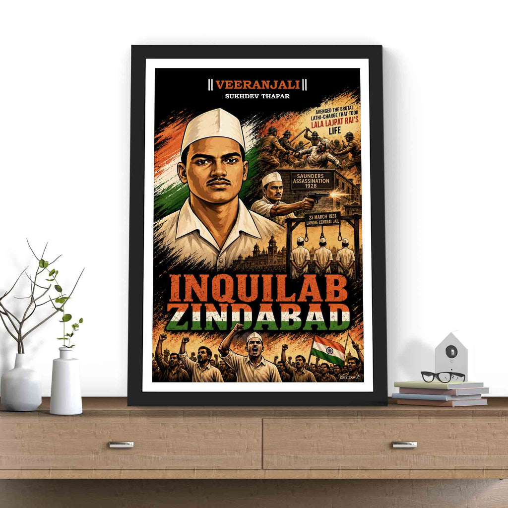 VIRANJALI,Sukhdev Thapar, Freedom Fighter Wall Art, Patriotic Wall Art, Gift for Patriot