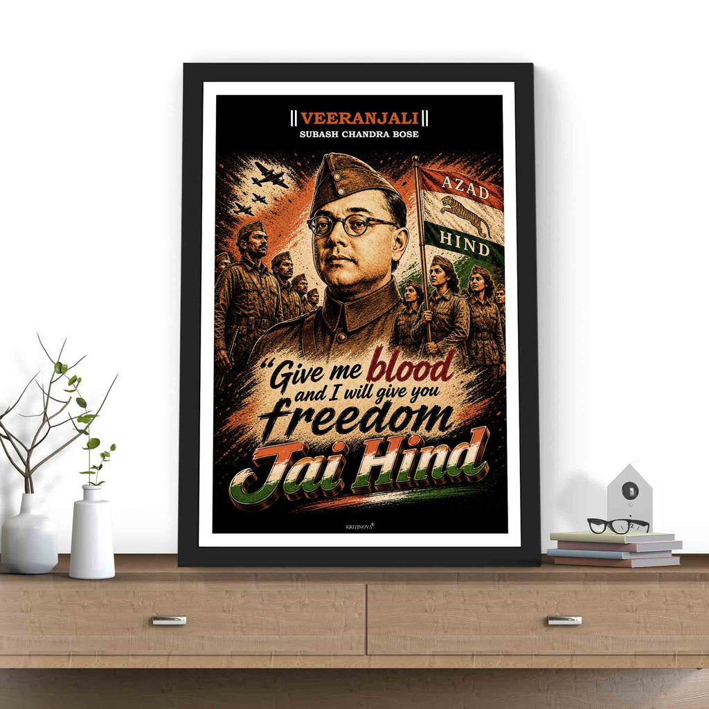 VIRANJALI,Subhash chandra bose, Freedom Fighter Wall Art, Patriotic Wall Art, Gift for Patriot