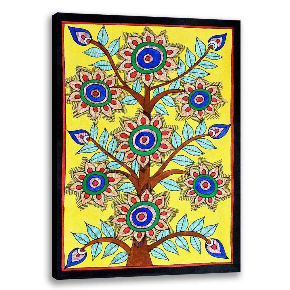 Sun Flower, Madhubani Art, Mithila Painting, Indian Traditional Art, Cultural Gift, Tribal Artwork