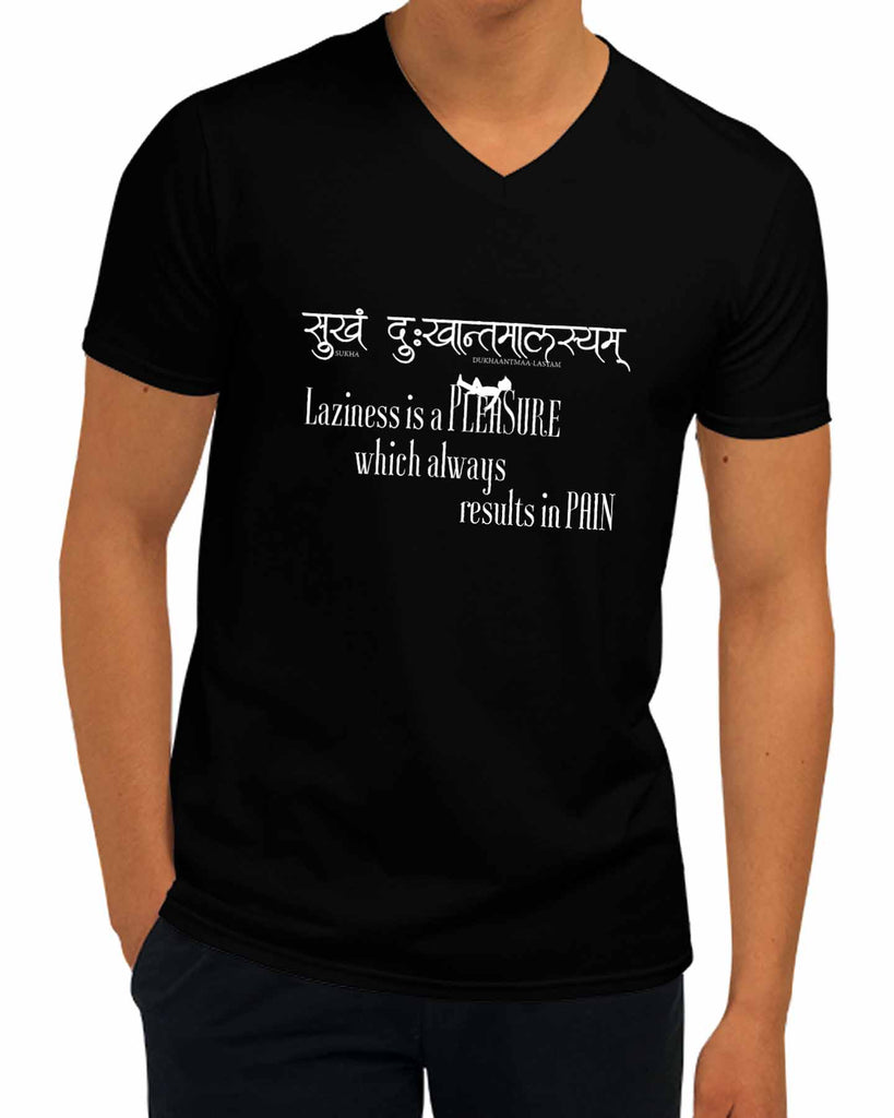Laziness is a Pleasure | V Neck, Sanskrit T-shirt