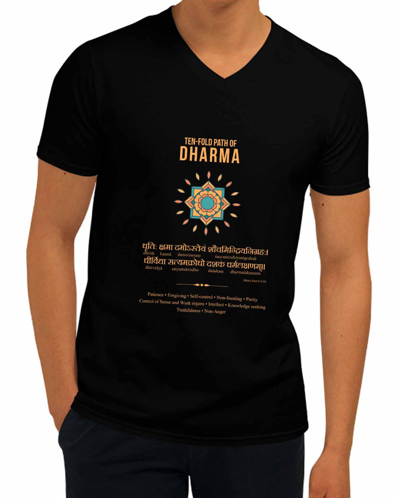 Ten Fold Path of Dharma | V Neck, Sanskrit T-shirt