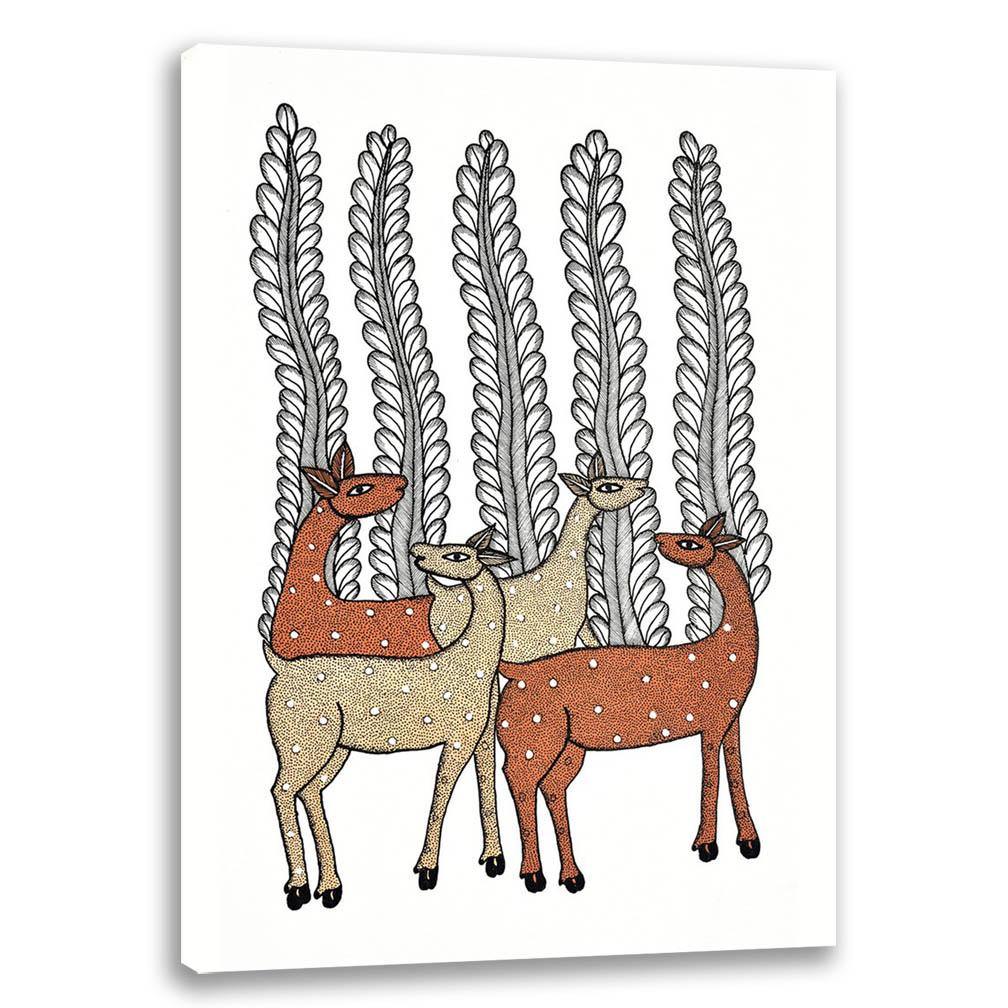 Talking Deers, Gond Art, Indian Traditional Art, Cultural Gift, Tribal Artwork