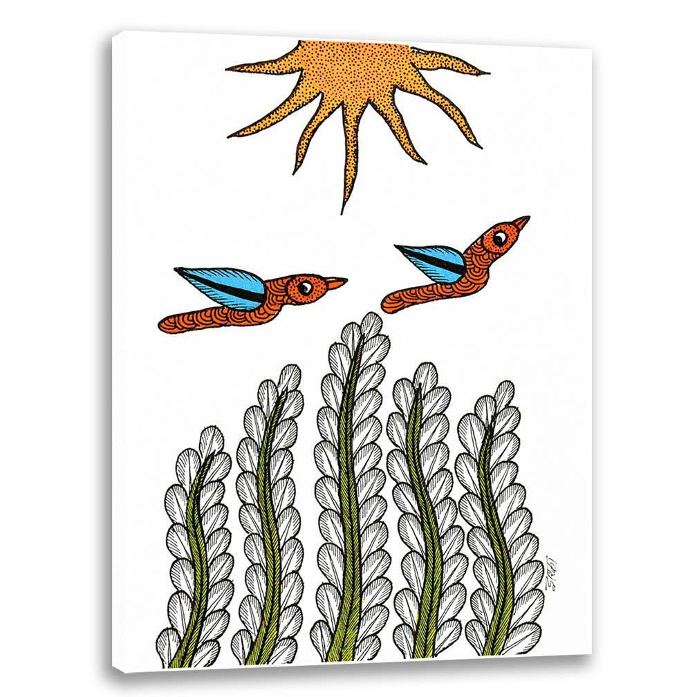 Sunrise Birds, Gond Art, Indian Traditional Art, Cultural Gift, Tribal Artwork