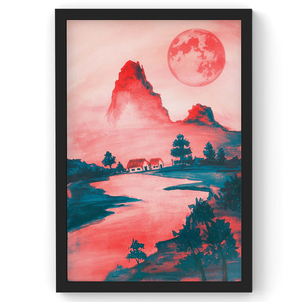Village in Moon Light | Framed