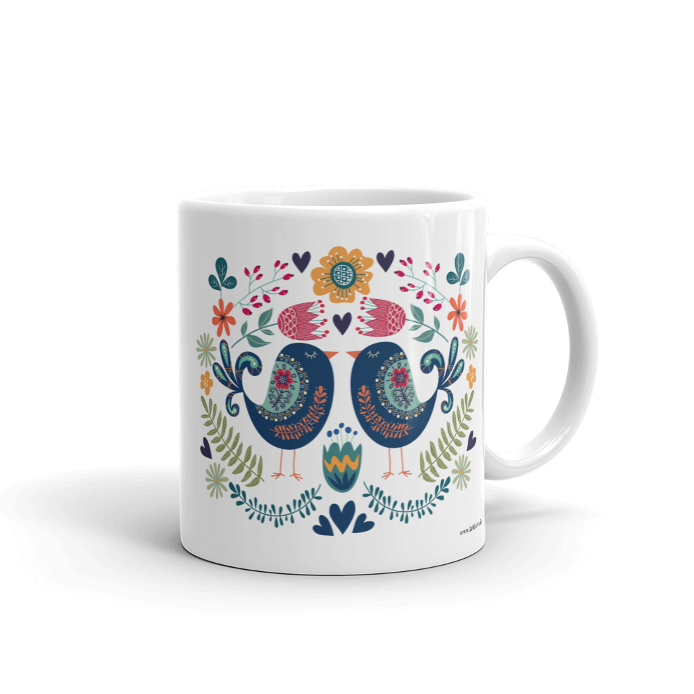 Couple birds and flowers