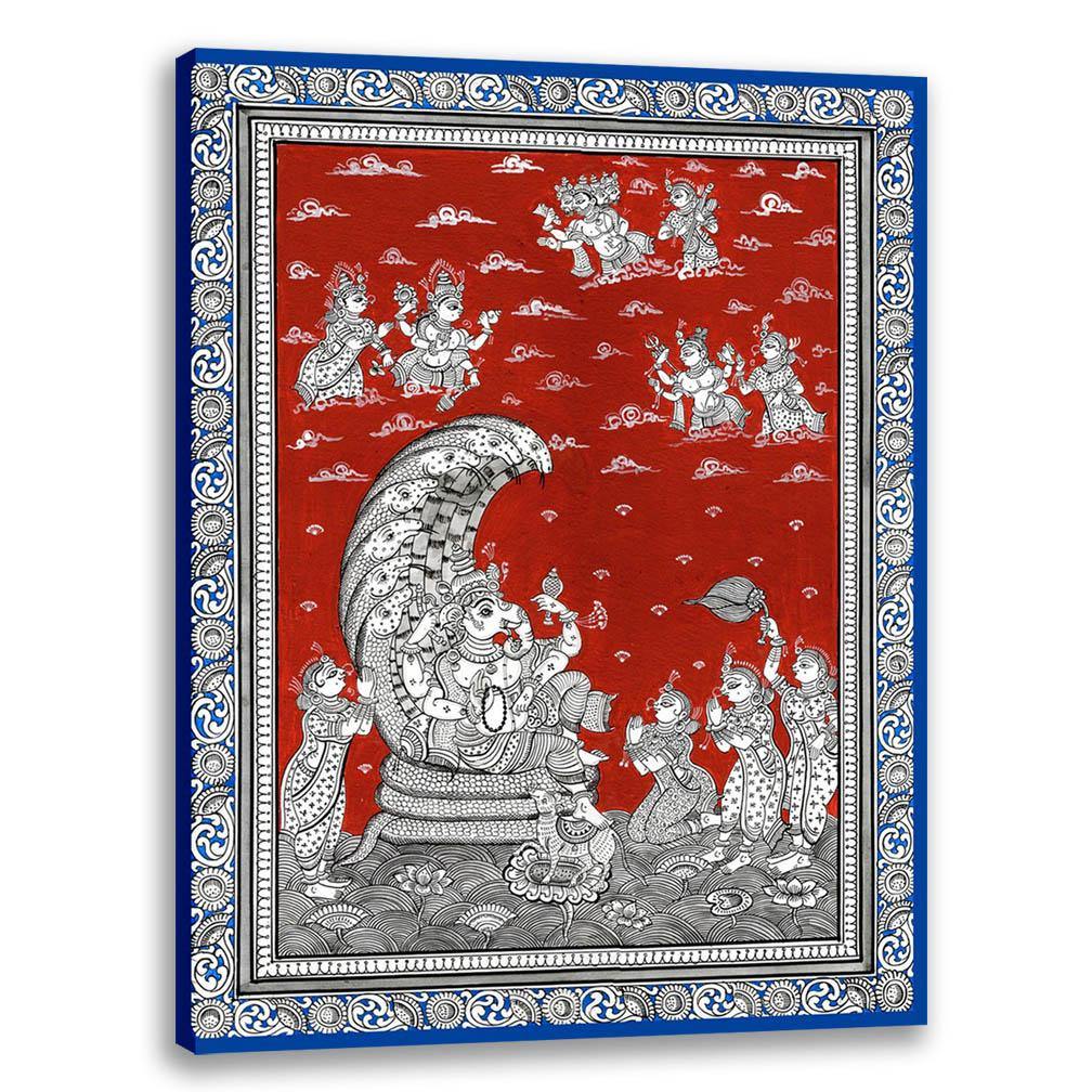 Ganesha on Naag, Pattachitra Art, Indian Traditional Art, Cultural Gift, Tribal Artwork