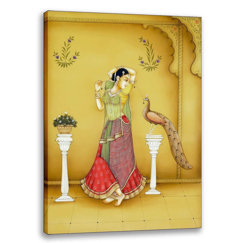 Women with Peacock 3 - Ragini, Rajasthani Art, Indian Traditional Art, Cultural Gift, Tribal Artwork