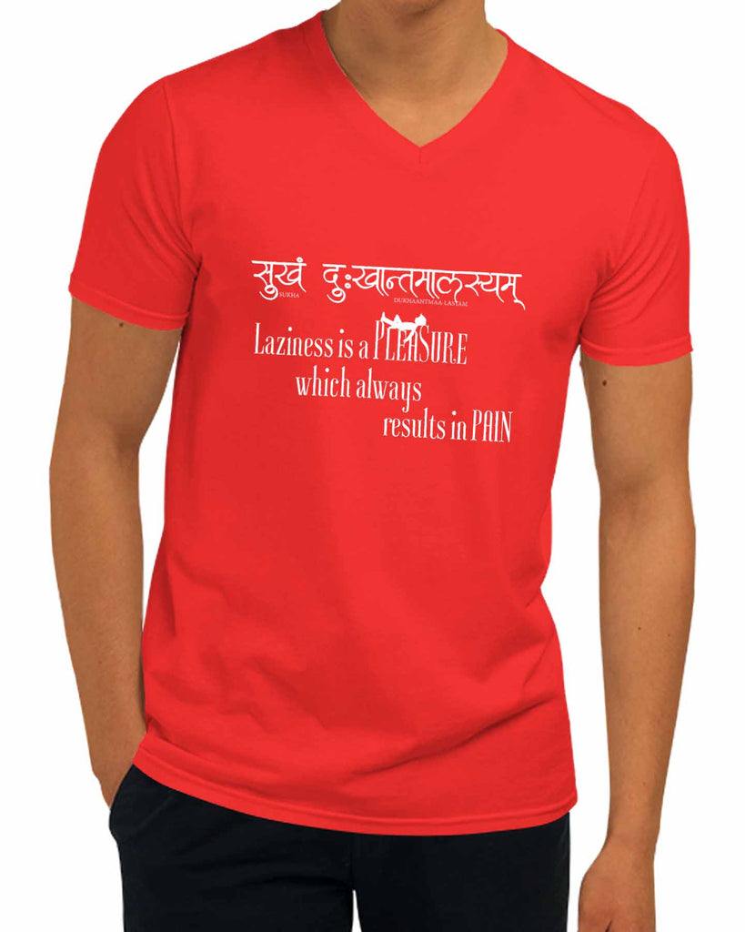 Laziness is a Pleasure | V Neck, Sanskrit T-shirt