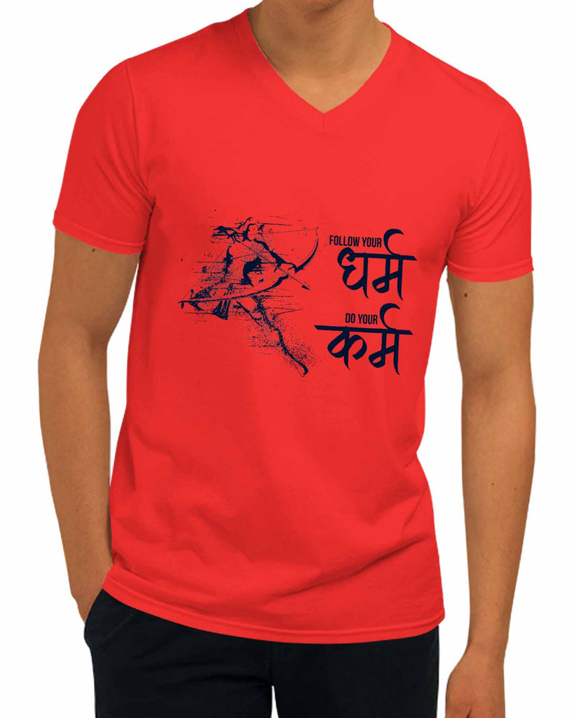 Follow your Dharm. Do your Karm | V Neck, Sanskrit T-shirt