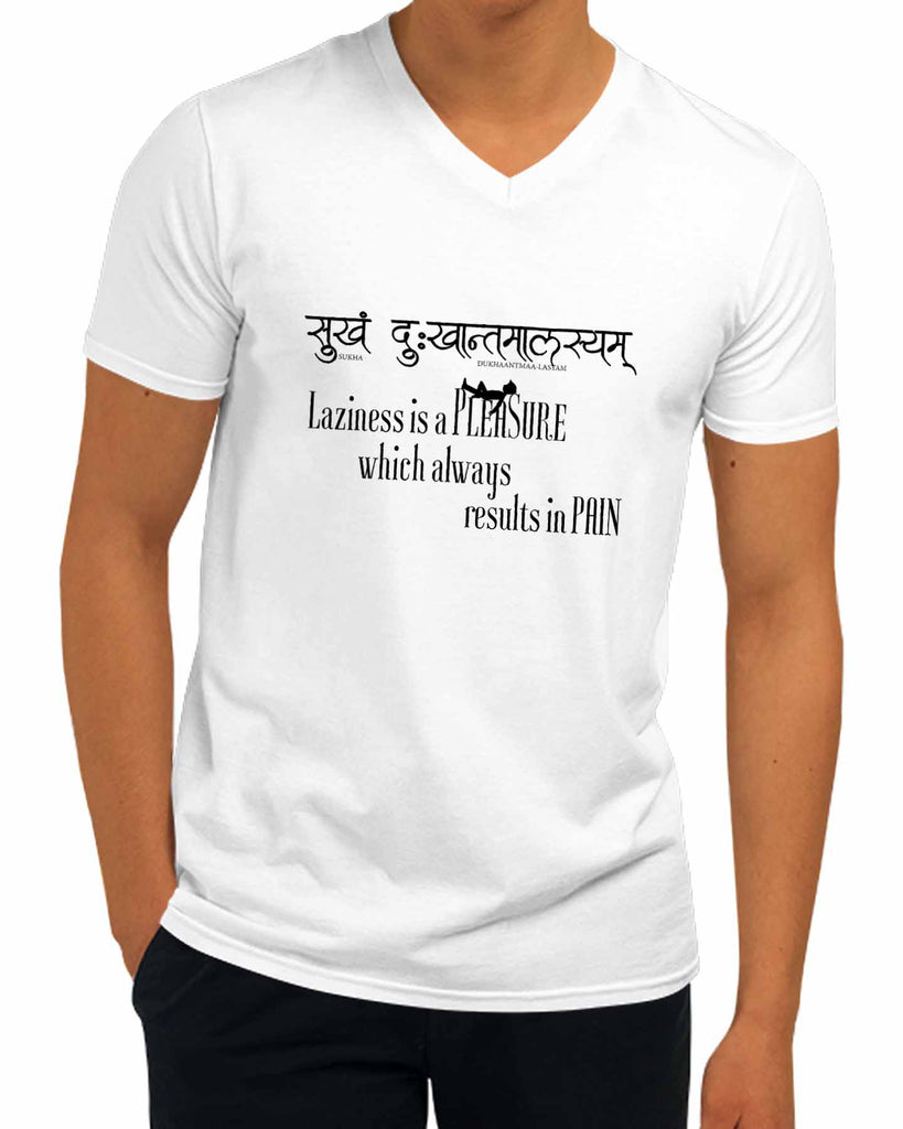 Laziness is a Pleasure | V Neck, Sanskrit T-shirt