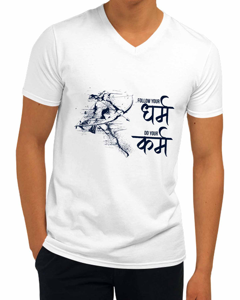 Follow your Dharm. Do your Karm | V Neck, Sanskrit T-shirt
