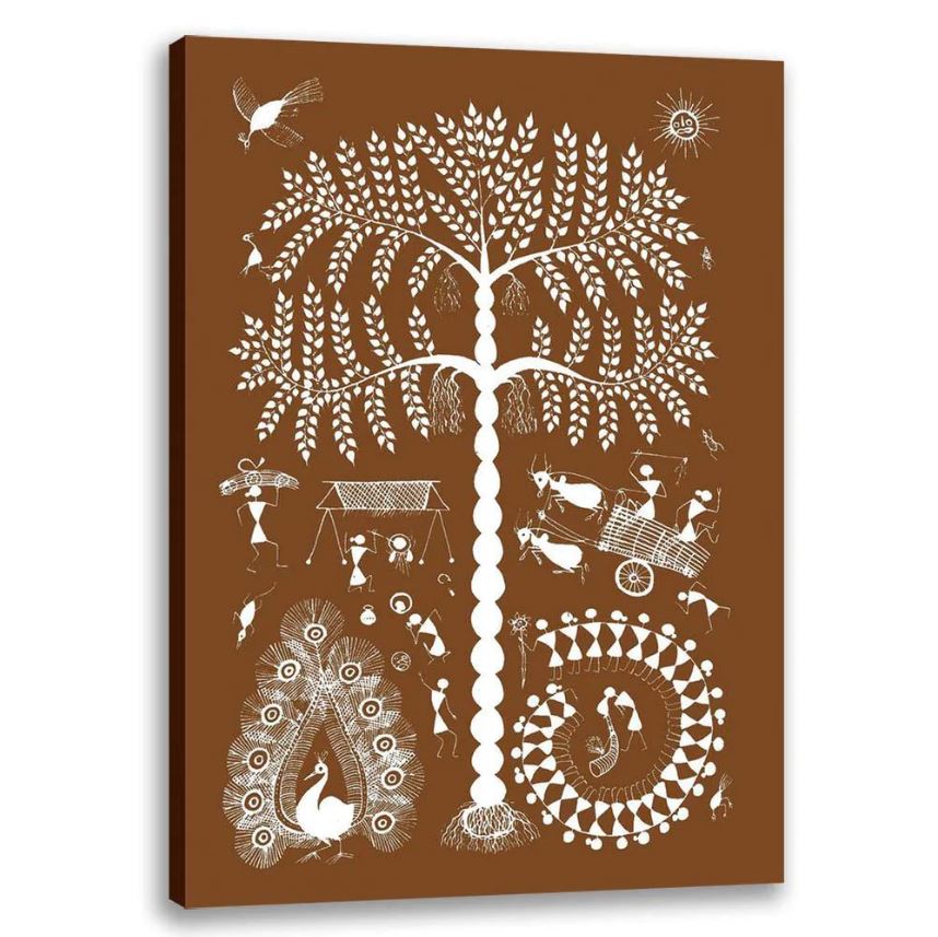 Village Life-2, Warli Art, Indian Traditional Art, Cultural Gift, Tribal Artwork